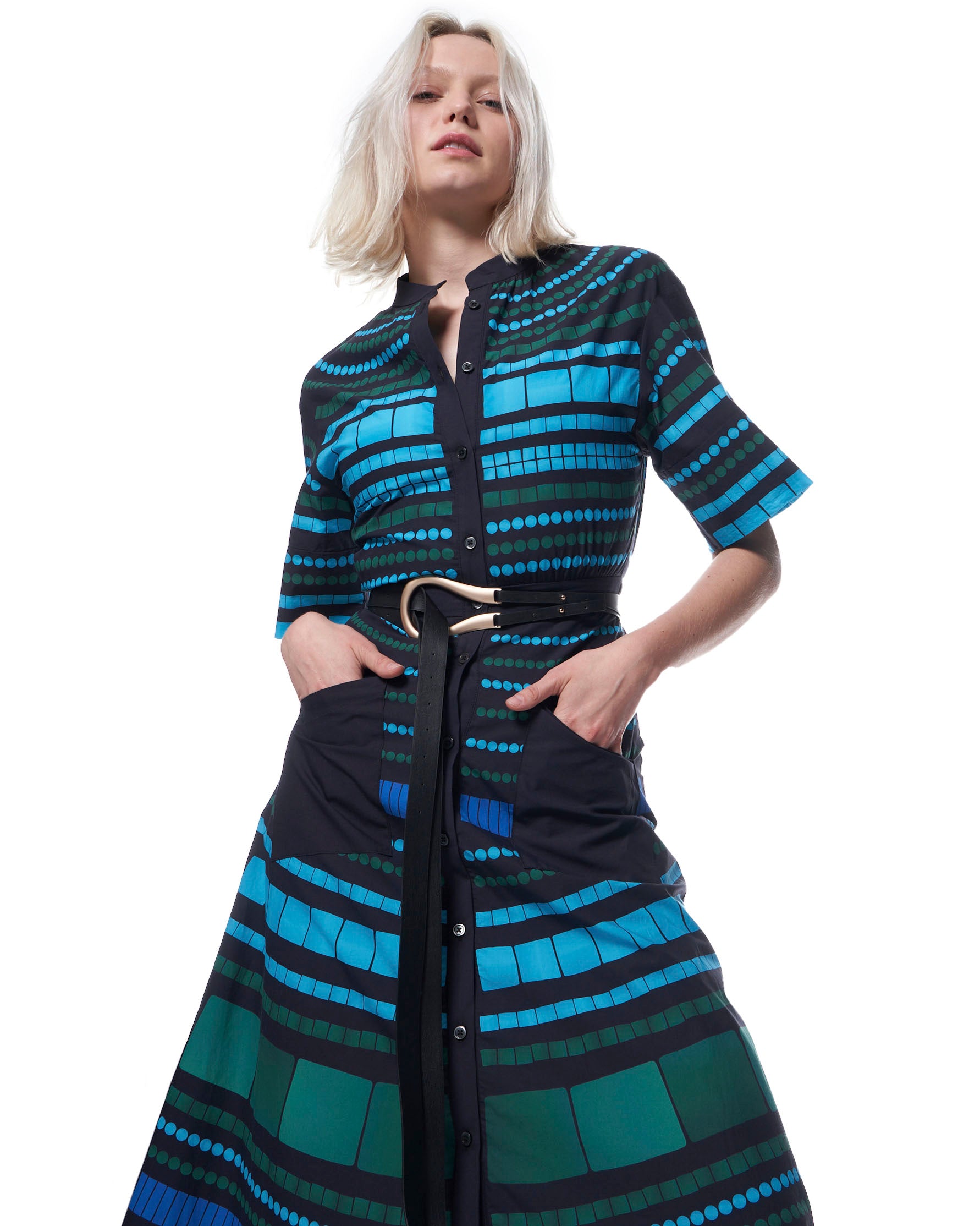 Cobie Shirtdress | Cyan Mosaic