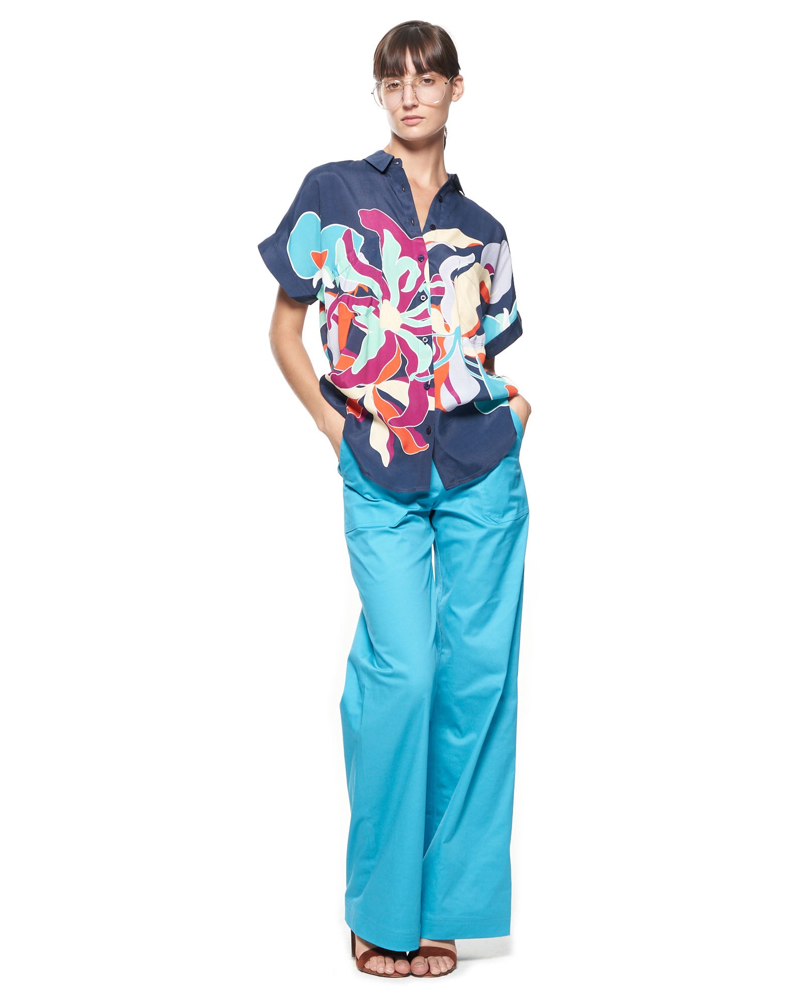 Dottie Blouse | Navy Tropics