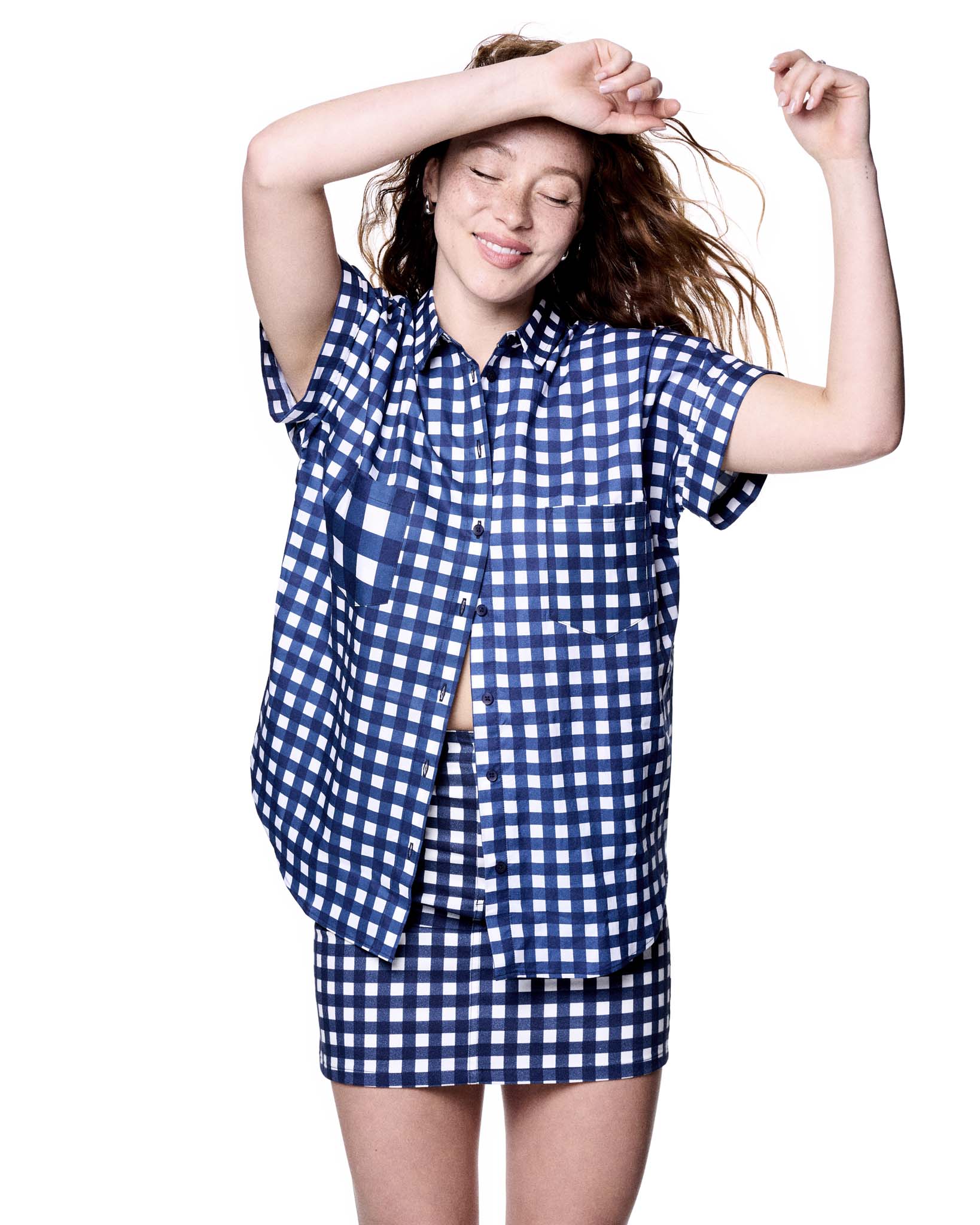 gingham dress shirt navy Navy Gingham Check Tailored / 16 / 35
