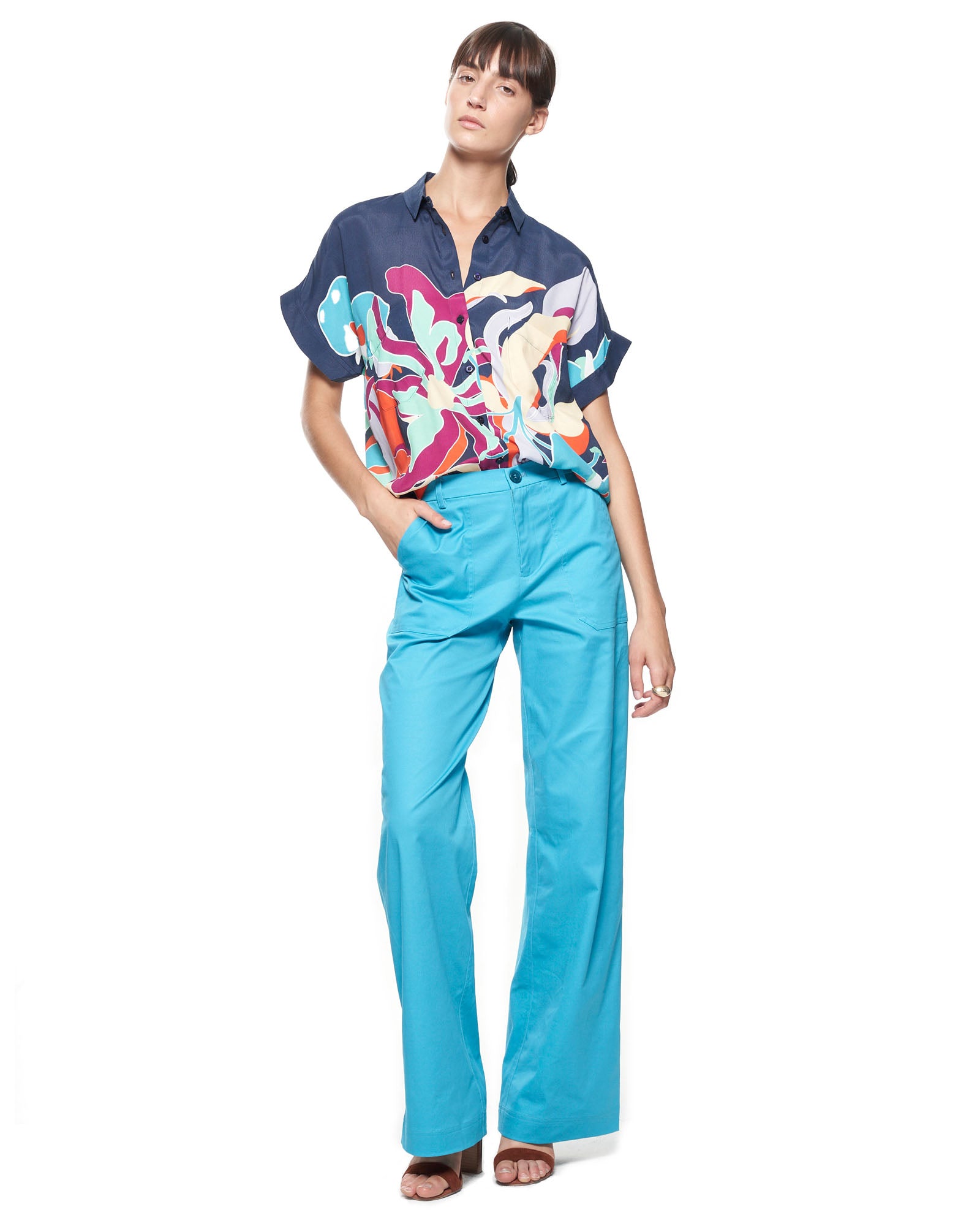 Dottie Blouse | Navy Tropics