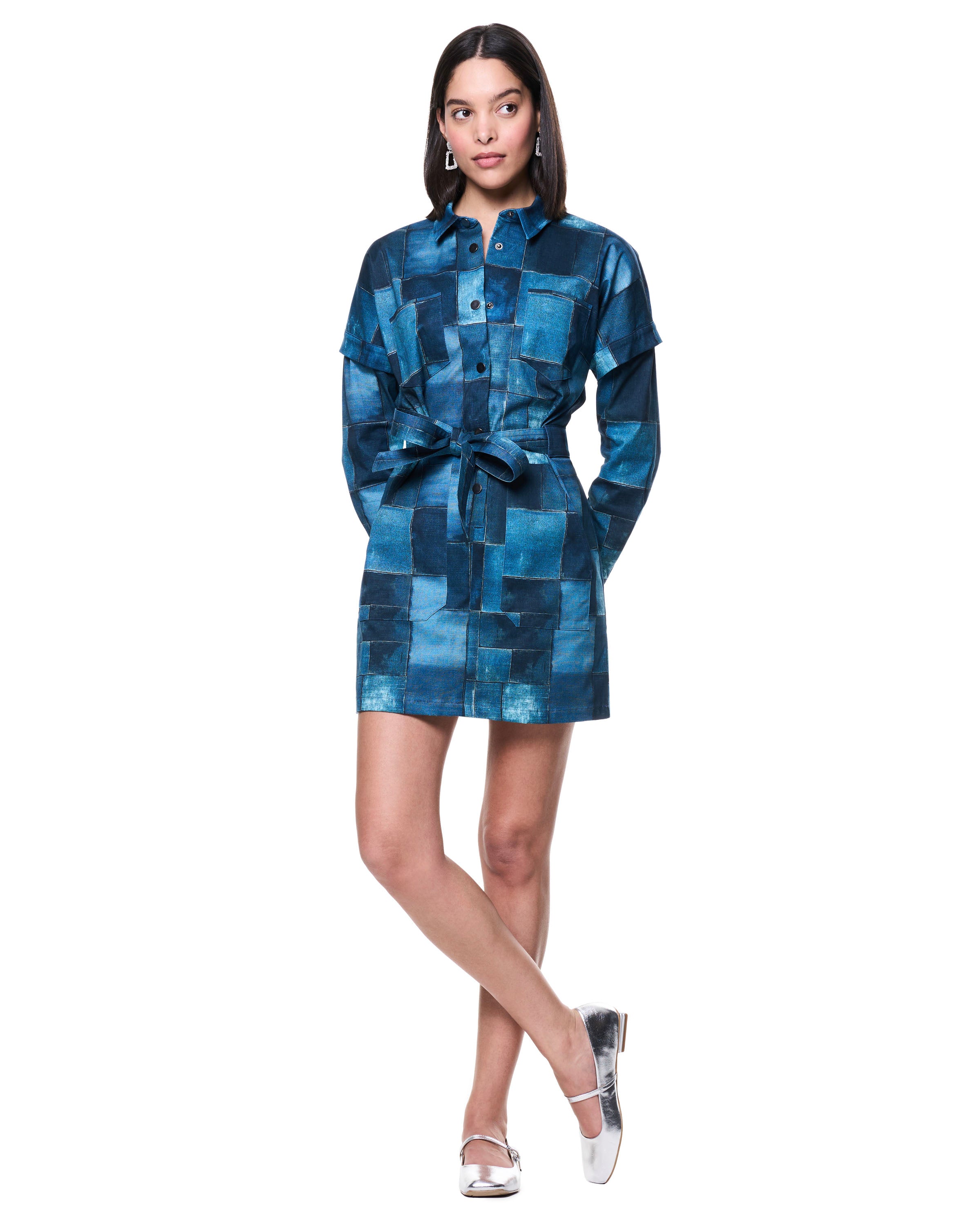 blue patchwork dress Dottie Cargo Dress