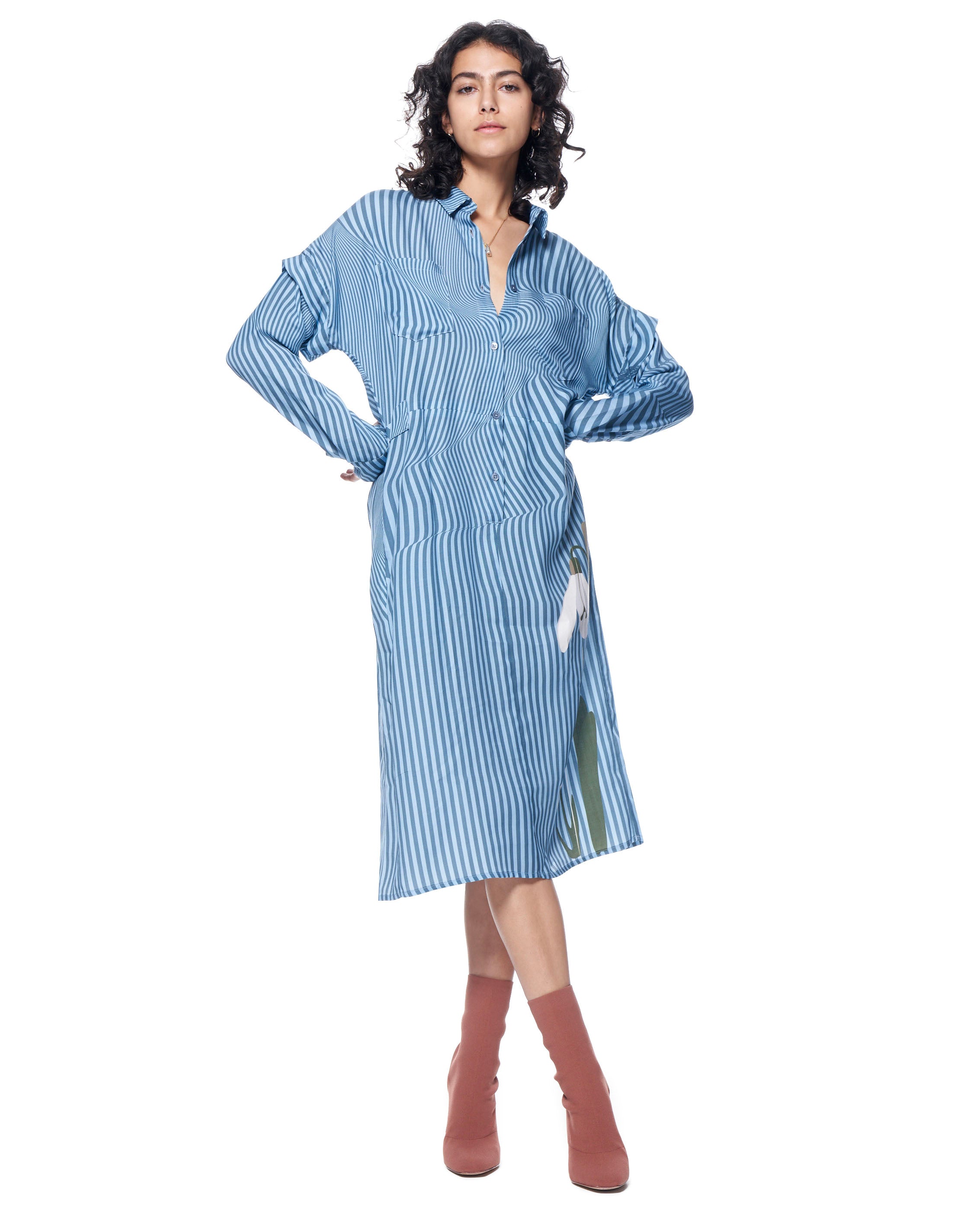 Riley Shirtdress | Blue Rumpled Stripe