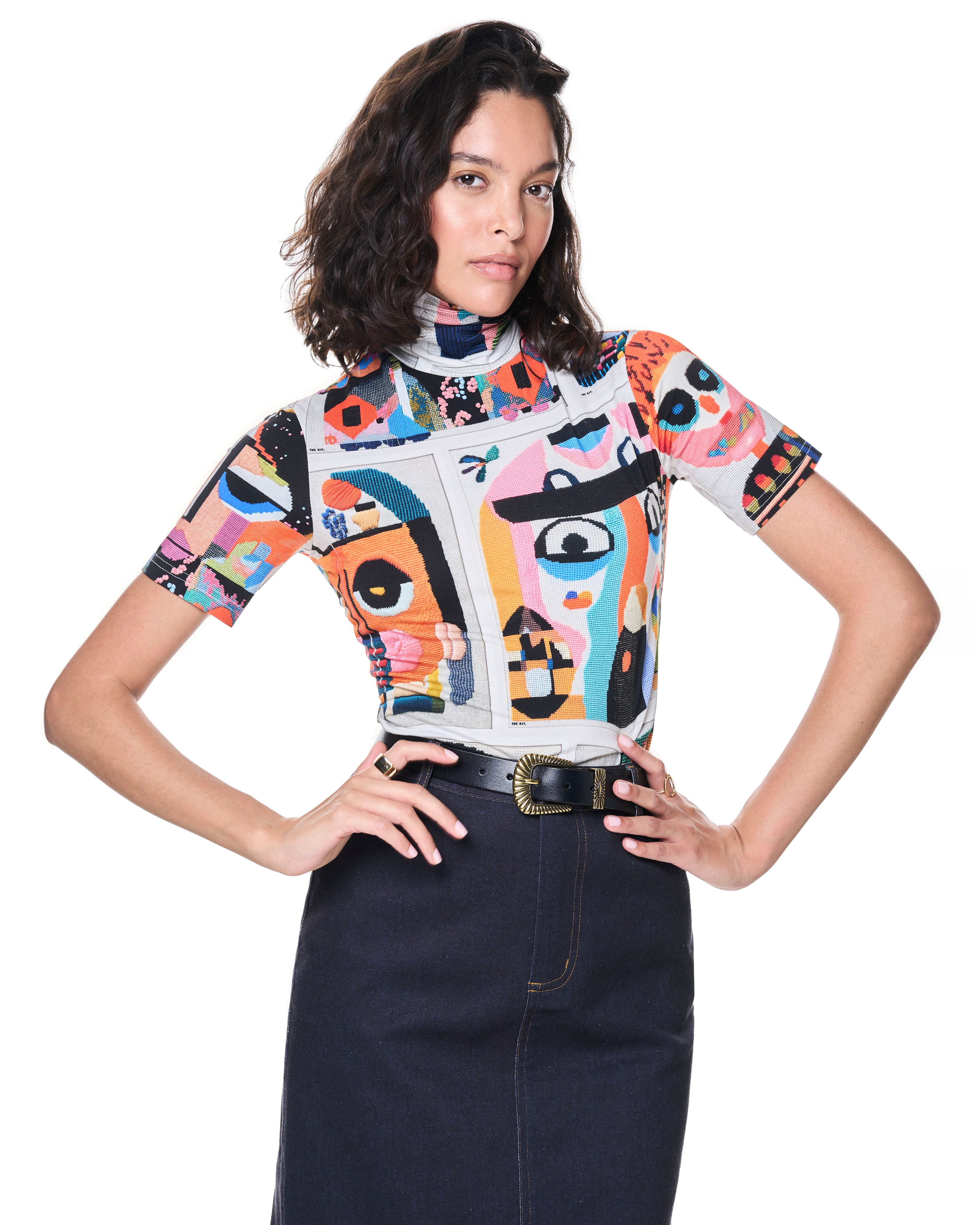 Short Sleeve Turtleneck Cross Stitch Character