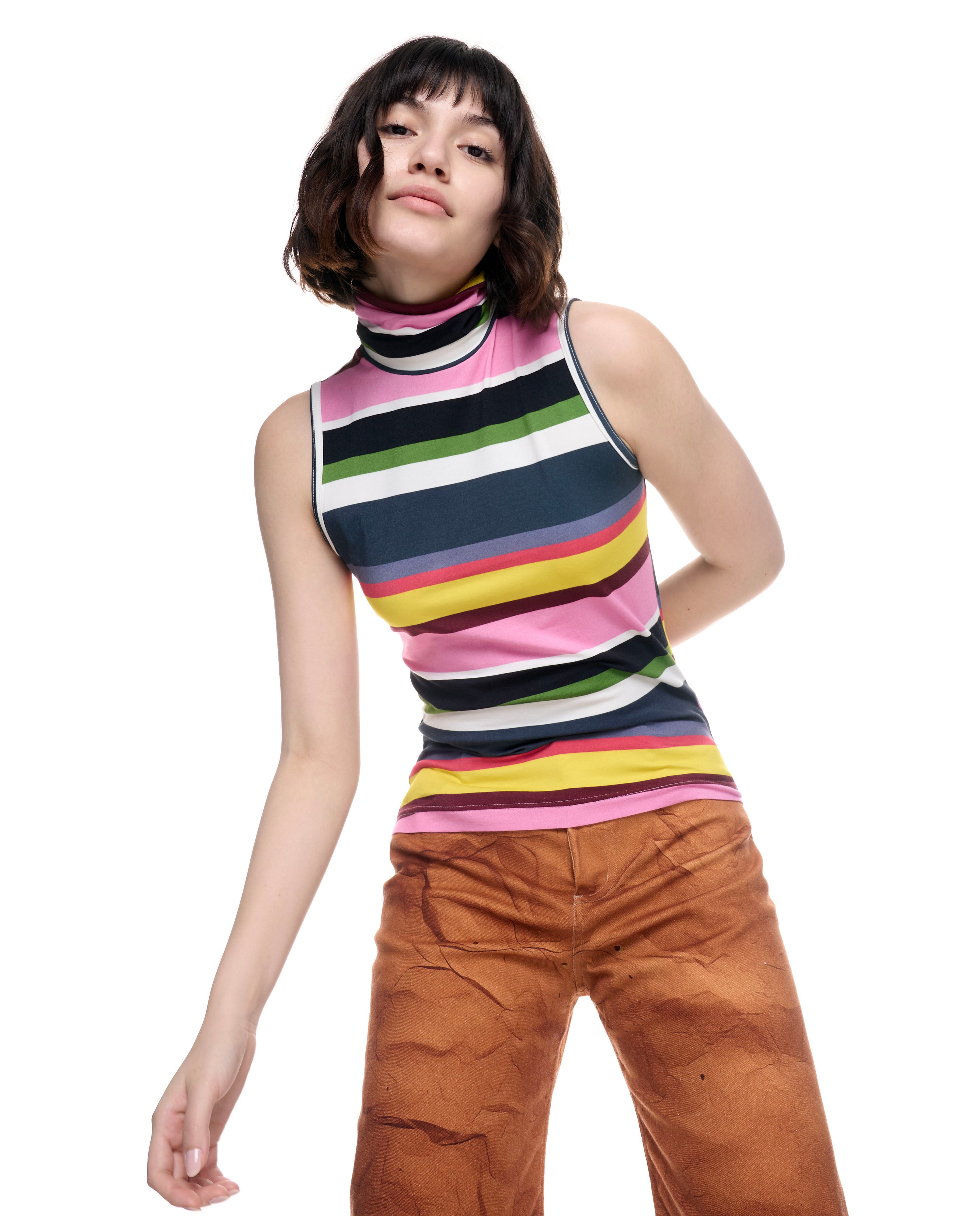 Sleeveless Turtleneck Flavor Burst Stripes