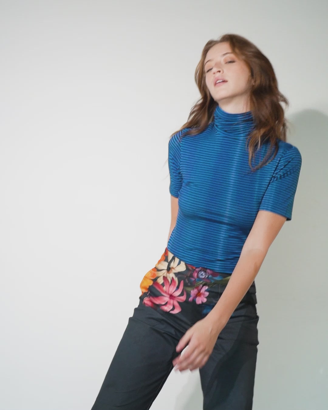 Short Sleeve Turtleneck | Royal Metallic Stripe