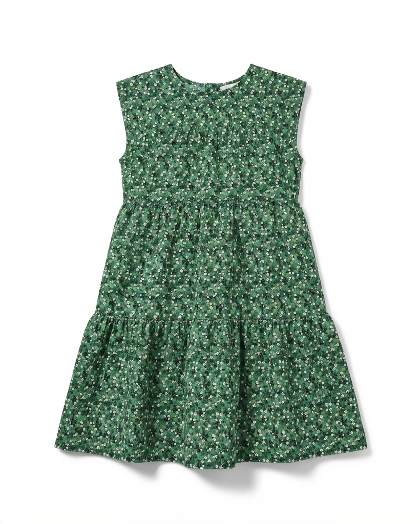 KID Ruffle Dress | Green Primrose