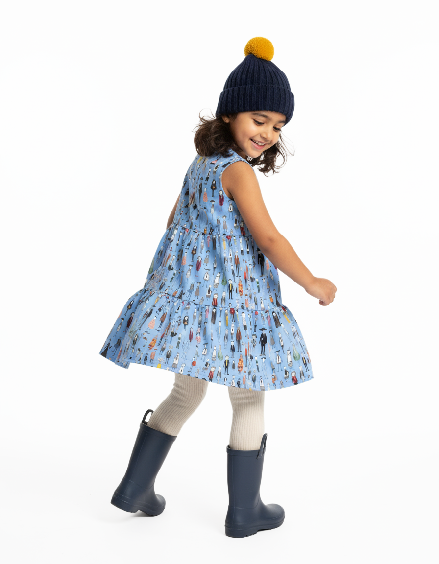 KID Ruffle Dress | Blue Street Style