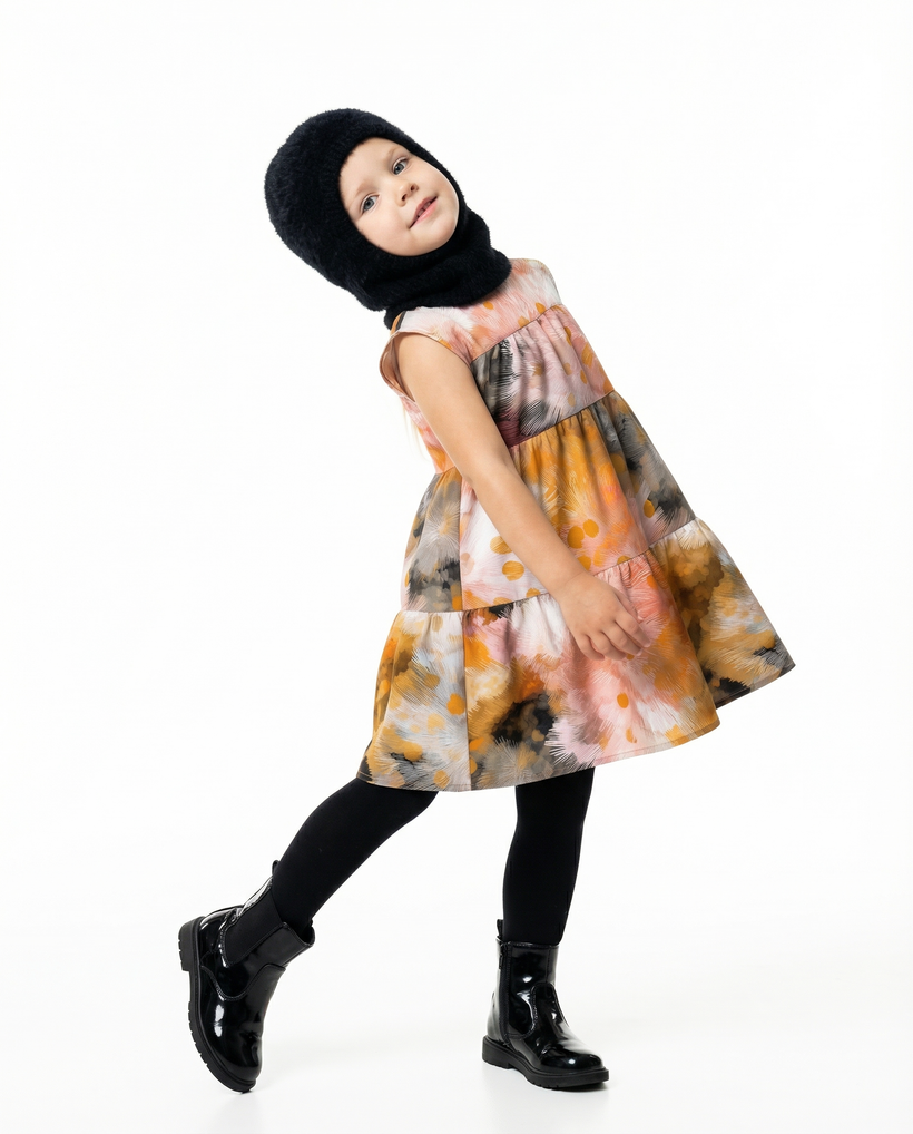 KID Ruffle Dress | Smoke Petal