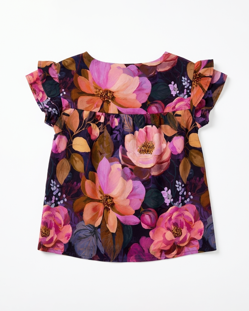 KID Ruffle Sleeve Top | Powder Peonies