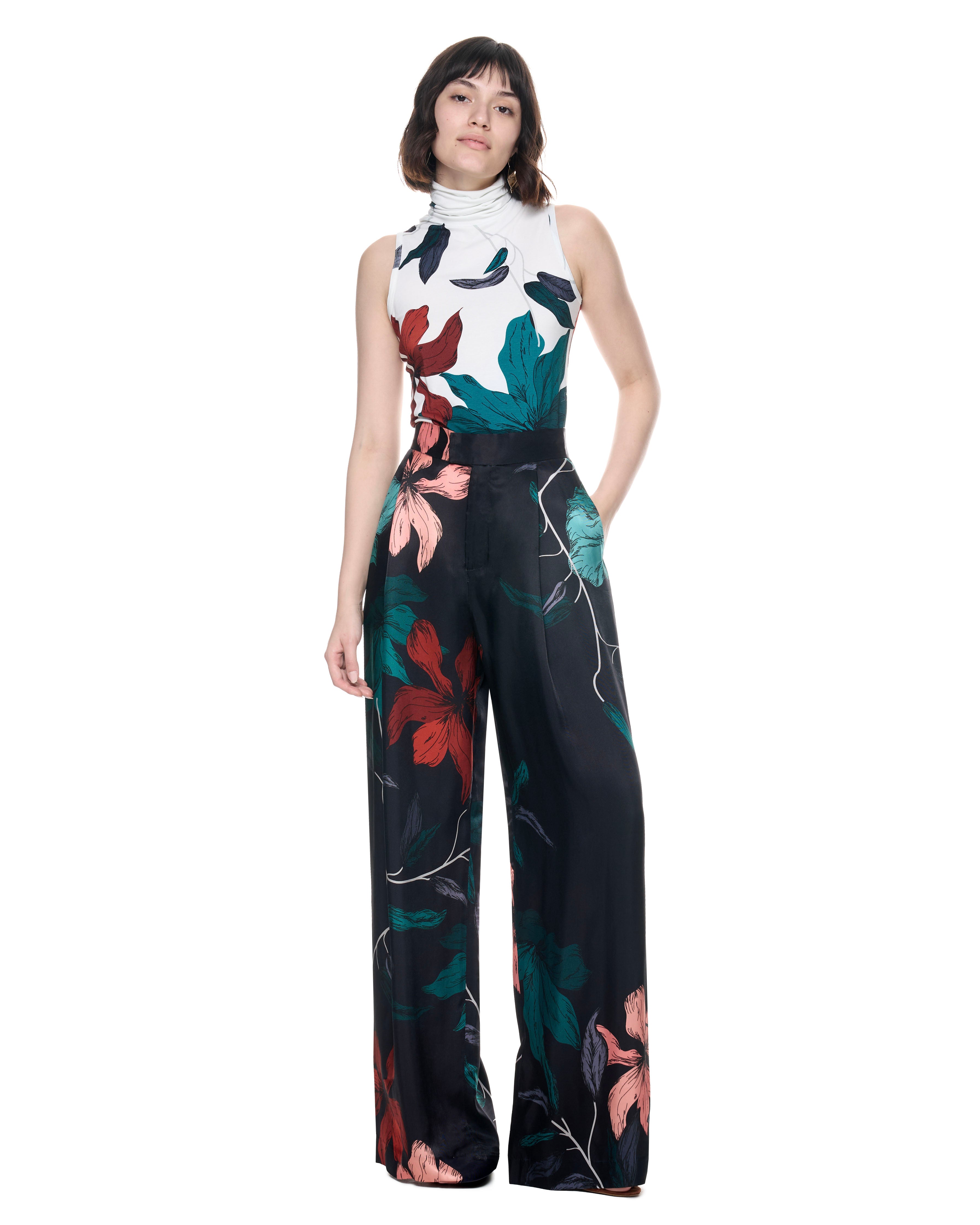 Sleeveless Turtleneck | White Upstate Florals