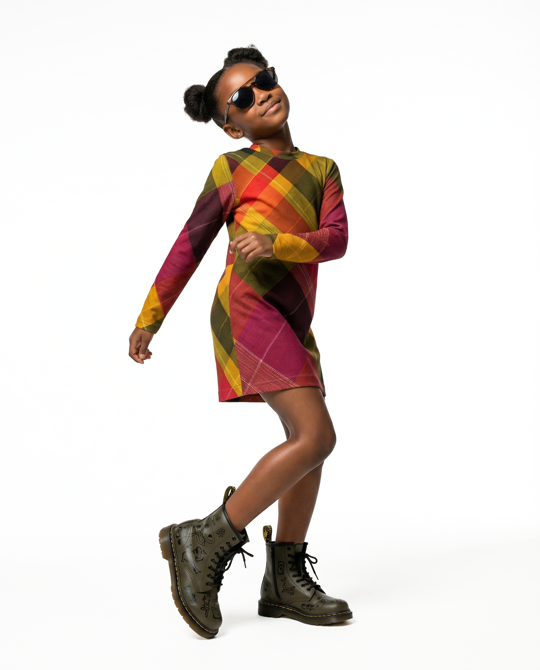 KID Long Sleeve Tee Dress | Citrus Plaid