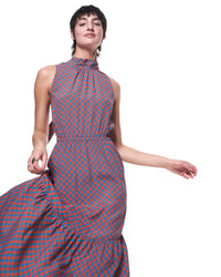 Jia Dress | Blue Orange Grid
