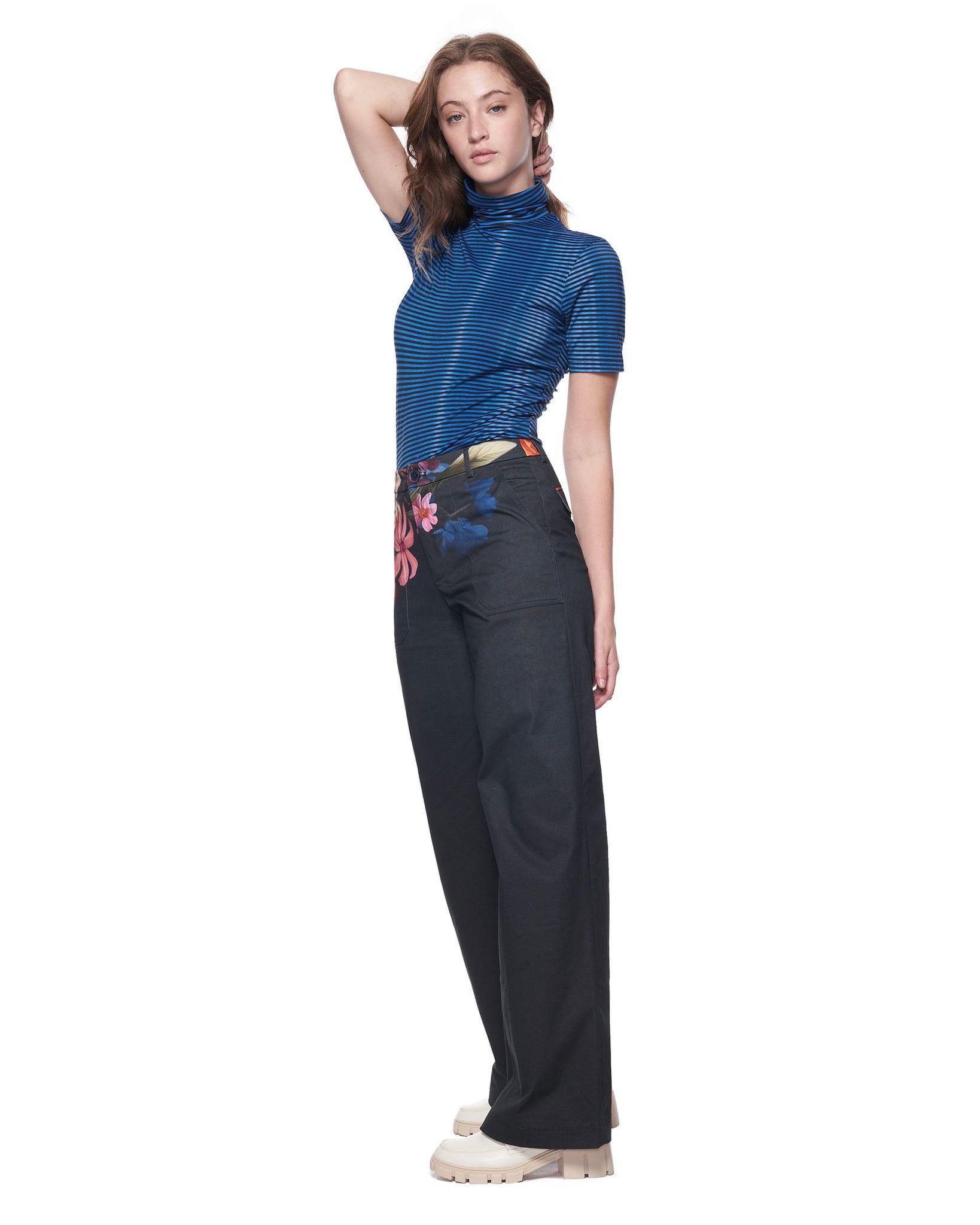 Short Sleeve Turtleneck | Royal Metallic Stripe