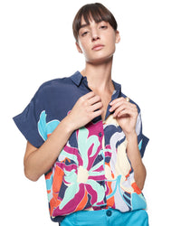Dottie Blouse | Navy Tropics