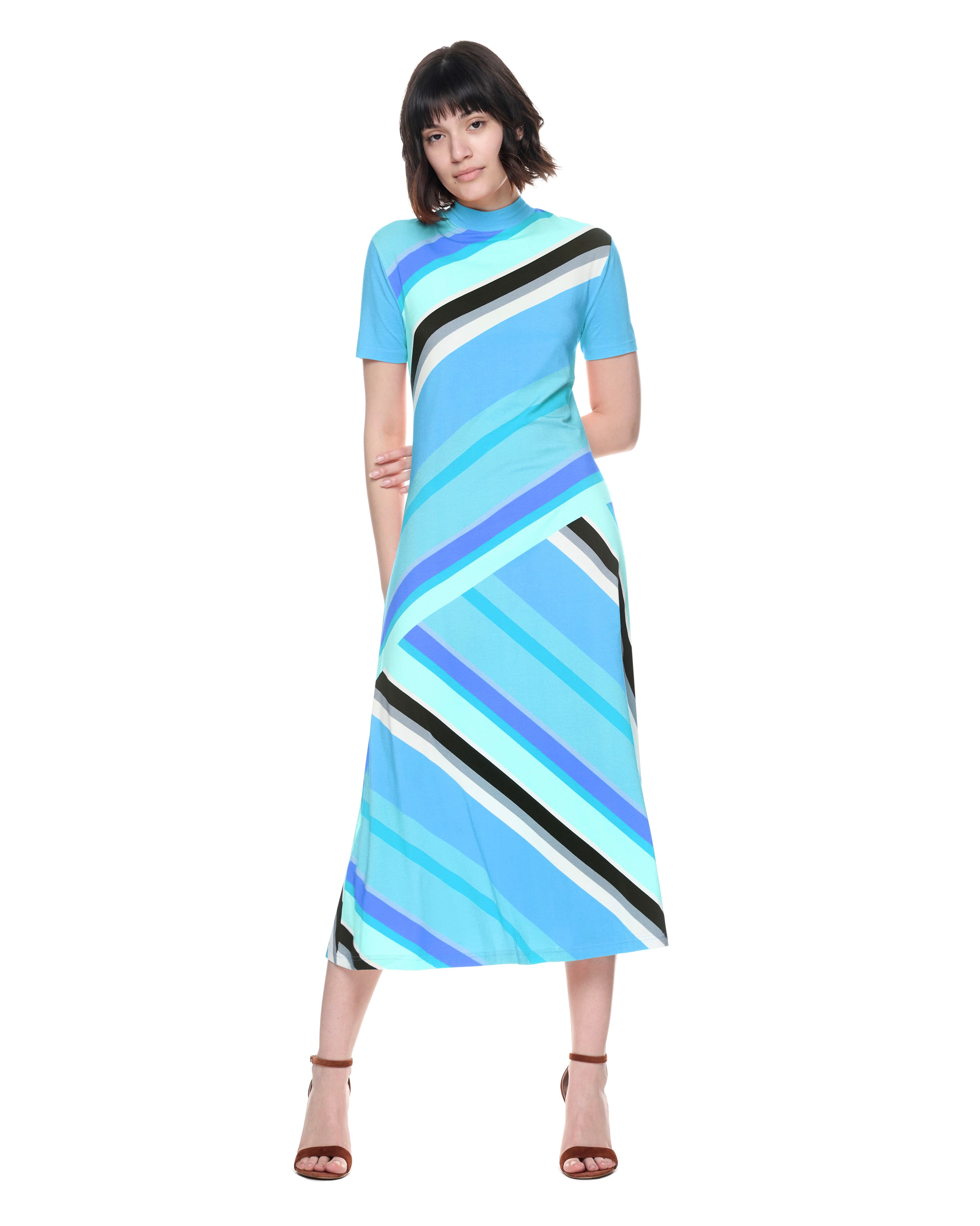 Lola Dress | Cyan Stripe
