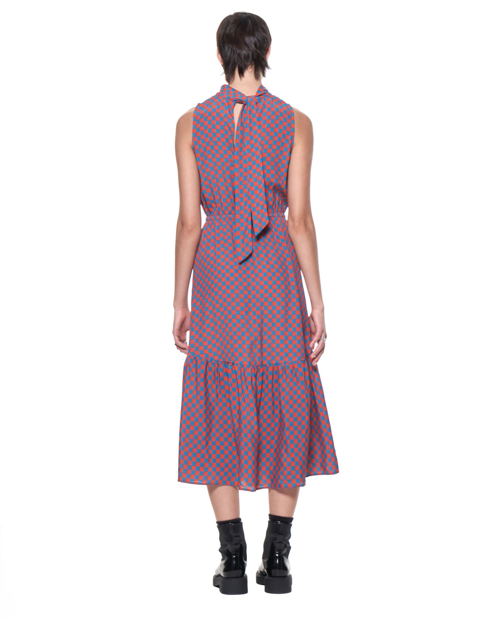 Jia Dress | Blue Orange Grid