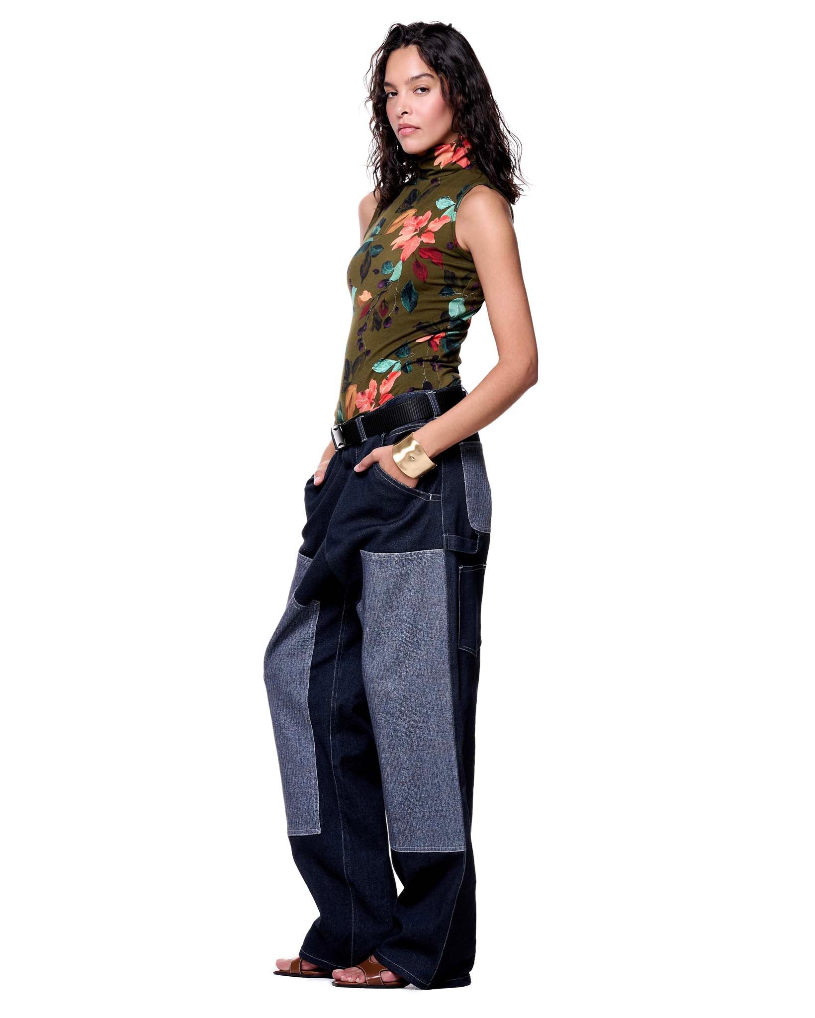 Sleeveless Turtleneck | Olive Harvest Florals