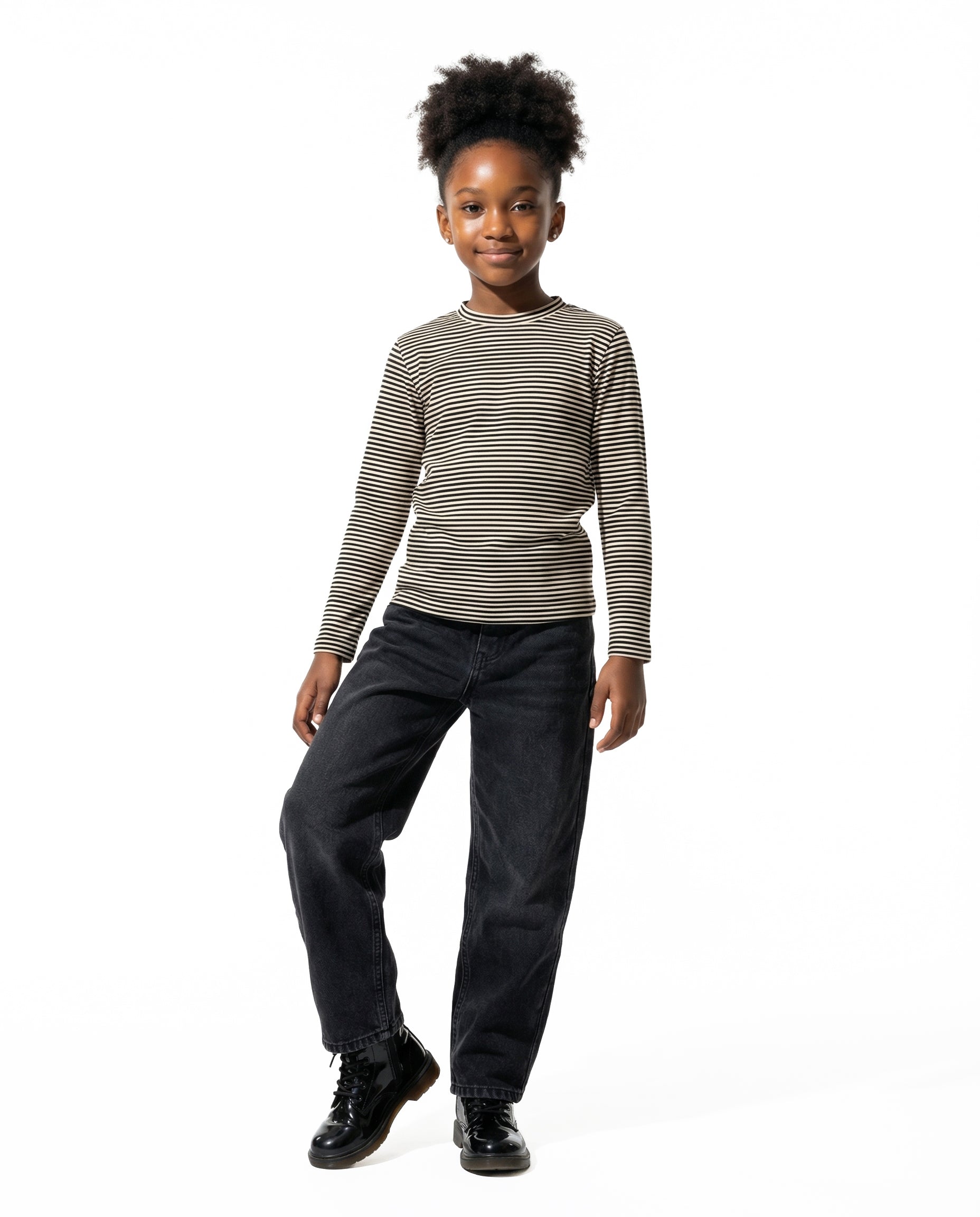 KID Long Sleeve Tee | Bone and Black Stripe