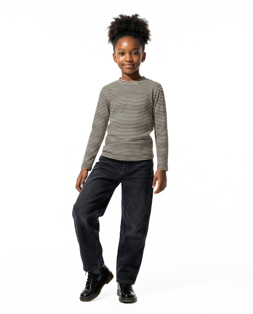 KID Long Sleeve Tee | Bone and Black Stripe