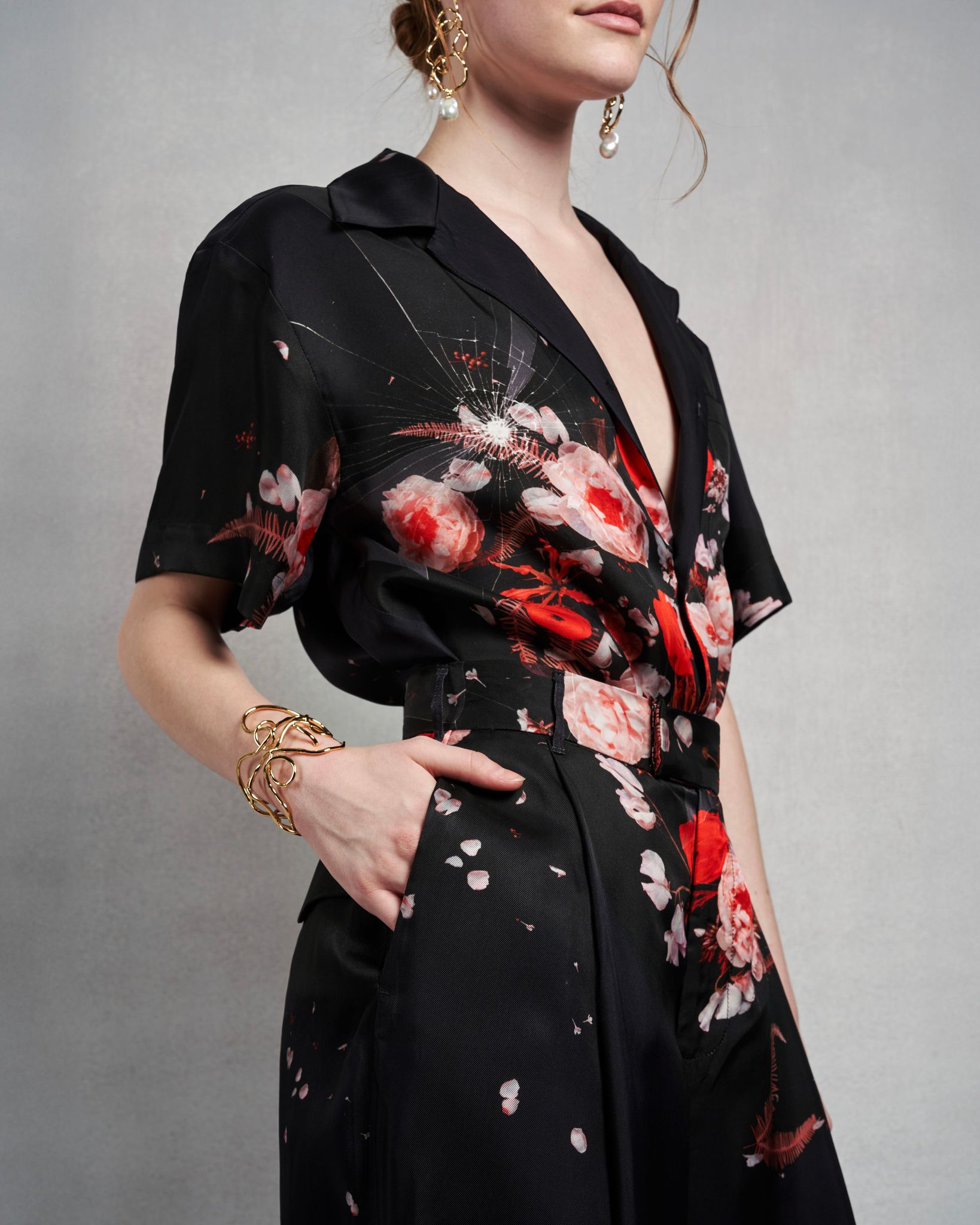 Leigh Trouser | Red Shattered Florals