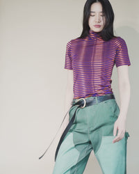 Short Sleeve Turtleneck | Purple Copper Stripe