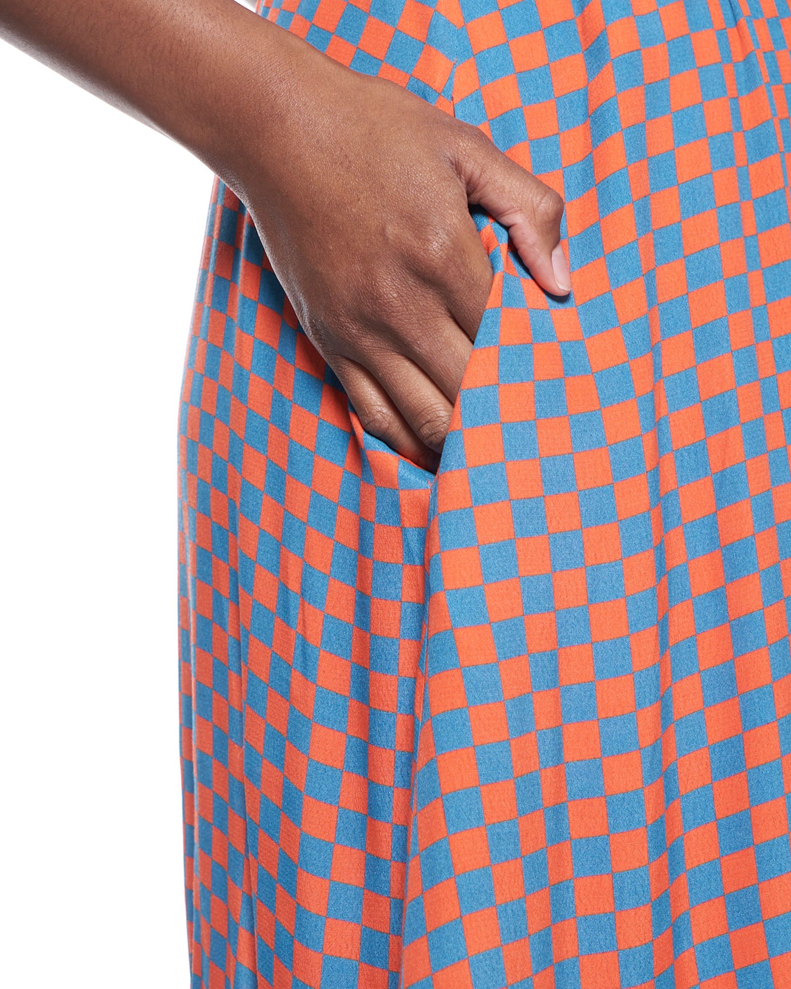 Jia Dress | Blue Orange Grid