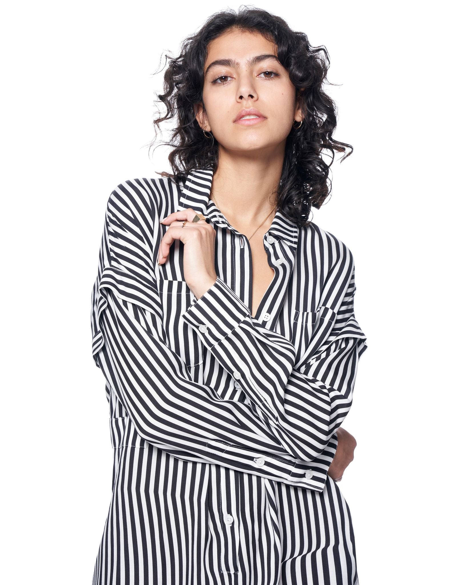 Riley Shirtdress | Black Rumpled Stripe
