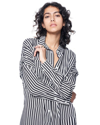 Riley Shirtdress | Black Rumpled Stripe