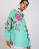 Zoe Shirt | Aqua Stitch Florals