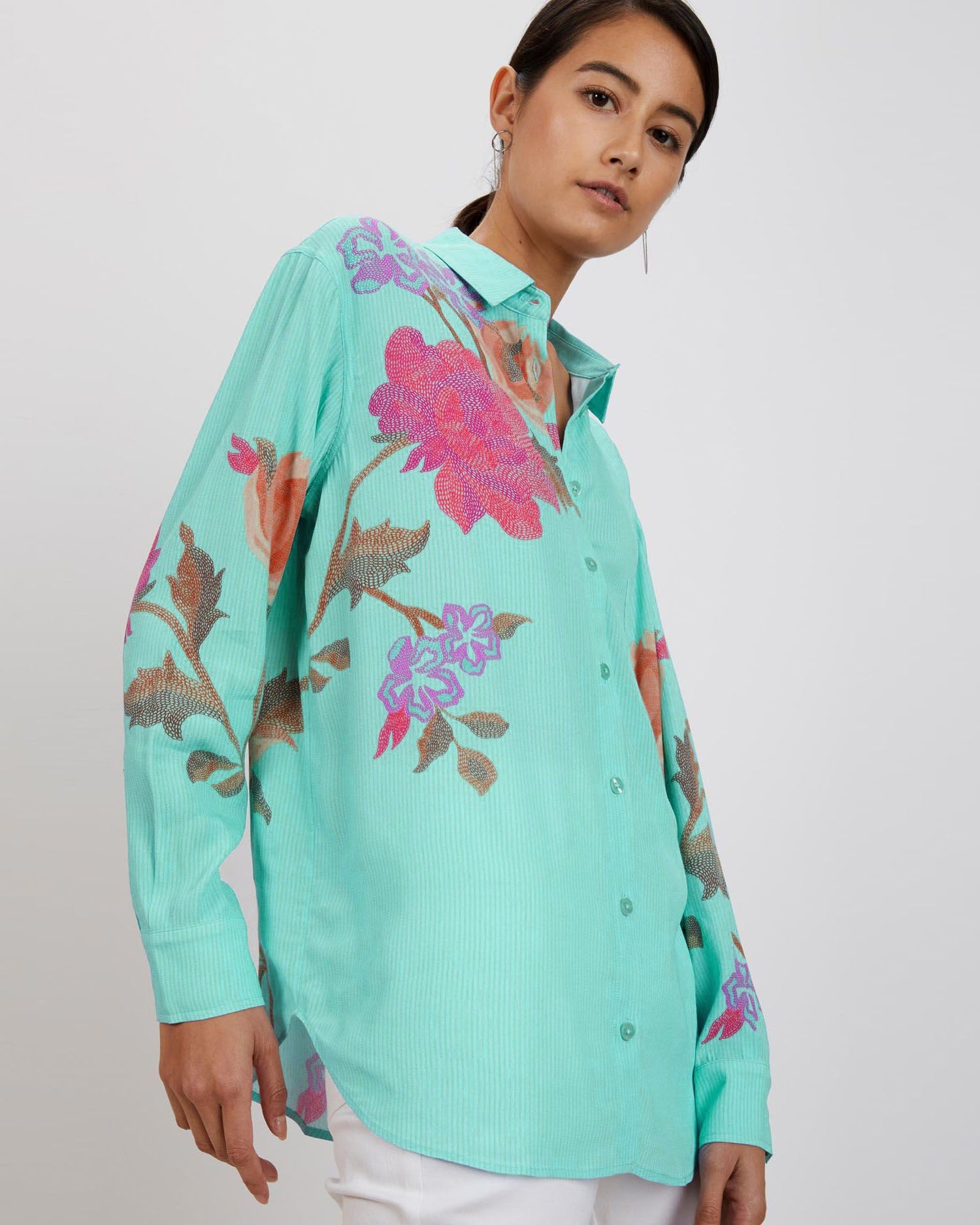Zoe Shirt | Aqua Stitch Florals